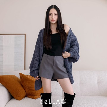【秋冬新品】BeLLA 粗針織開襟罩衫 藍色