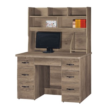 文創集 海韻4尺七抽高書桌組合(桌面USB充電插座設置)-120x60x167cm免組