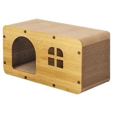 咕沛日常 貓抓屋 磨爪睡覺逗貓多功能 耐磨不掉屑 雙層貓別墅 森林小屋  實木色  1個  47cm