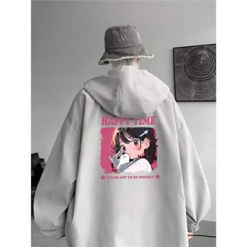 外套男秋季潮流美式高街帥氣連帽夾克高級感卡通印花上衣男裝衣服