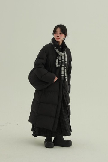 黑色 冬日森林 90絨大斜挎包立領羽絨服 保暖冬季長款外套