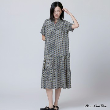 [兩件1580｜涼感洋裝]腰果圖紋立領短袖連身洋裝 PizzaCutFive PCF262485029
