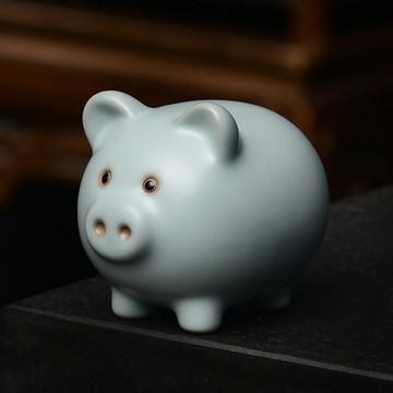 精品汝窯小豬仔茶藝茶桌茶寵擺件可養創意開片汝瓷茶具小擺件可愛