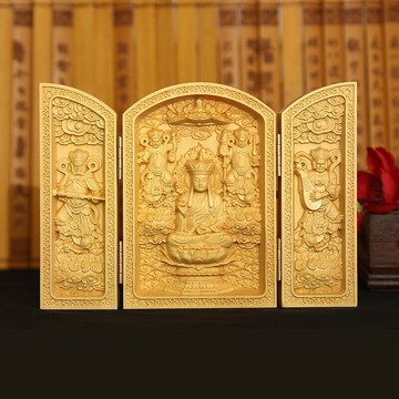 佛像 宗教擺件 家居擺件廠家批發黃楊木雕三開佛像地藏王菩薩隨身佛像木質工藝品禮品擺件