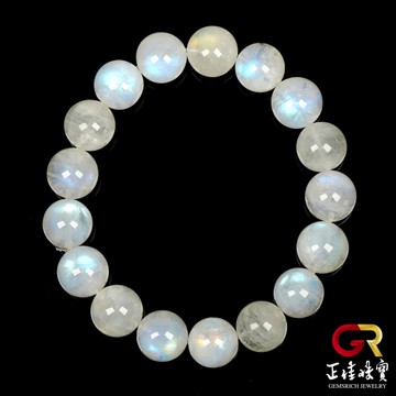 【正佳珠寶】藍月光石 高品湛藍月光 11.8-12.3mm 藍月光石手珠