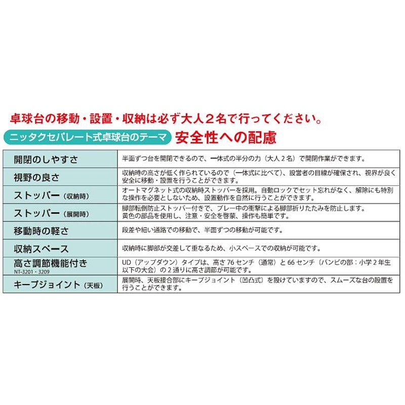 卓球台 国際規格サイズ ニッタク 内折セパレート式卓球台 クレスト18