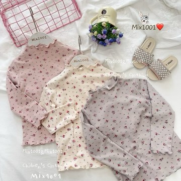 🌈✨mix1001✨柔軟彈力👍點點小紅花木耳邊造型上衣✨兒童小碎花捲邊內搭上衣 5-17