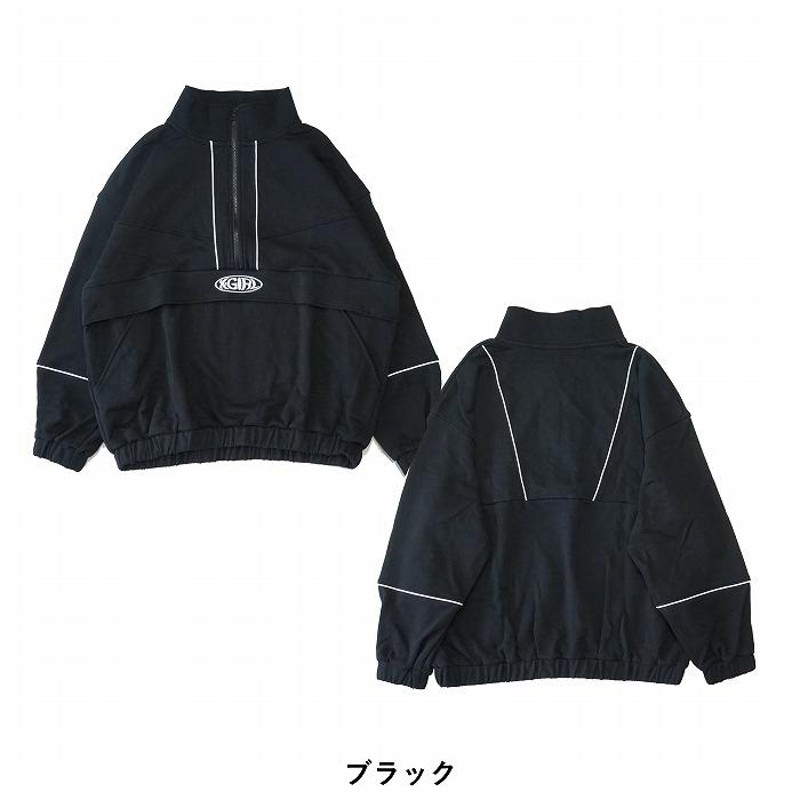 X-girl SWEAT ANORAK  黒ハーフジップ 刺繍 ビックシルエット