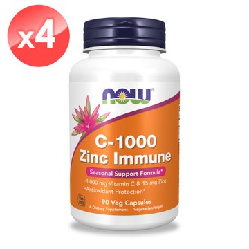 【NOW】維生素C1000+鋅膠囊4瓶組(90顆*4瓶)
