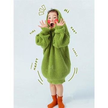 影樓兒童攝影主題服裝拍照6-7歲春天綠色毛衣寫真女童藝術照衣服