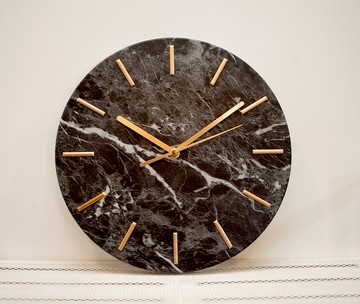 黑大理石紋-時鐘/靜音-金色刻度-WE CAN HOUSE酒吧/獨特品味/掛鐘