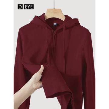 棗紅色衛衣女開衫2025年早秋裝新款純棉連帽衫酒紅色上衣拉鏈外套