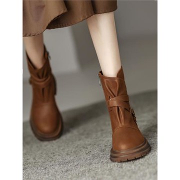 貓爺自制法式小眾設計短靴女2025年新款秋冬復古厚底英倫風馬丁靴