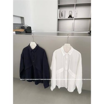 CAICAI高級感翻領長袖小夾克女秋季韓系簡約休閑百搭寬松上衣2595