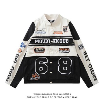 悟空有貨美式可拆卸機車服外套男復古嘻哈寬松百搭情侶棒球服夾克