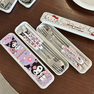 Kitty餐具🎀 套裝筷子不銹鋼勺子套盒高顏值餐具叉子 外出餐具 不鏽鋼餐具 可愛餐具 餐具收納盒 筷子收納盒 便攜餐具