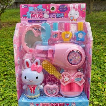 🎀樂貝兒優選🎀粉红兔美发套装 兒童過家家玩具 模擬打扮做頭髮工具 吹風機 拉直女孩 仿真美髮玩具 儿童益智玩具