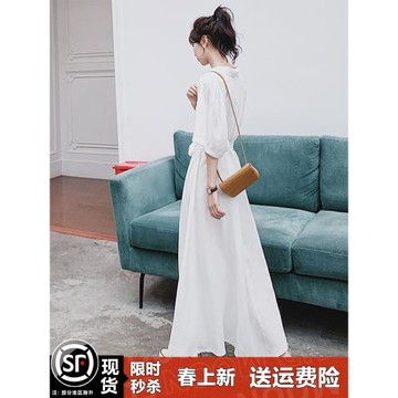 法式風情白色襯衫連衣裙女春夏2025新款高級感初戀系溫柔仙女長裙