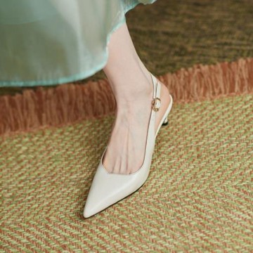 巨顯白~2024年夏季新款抹茶綠色尖頭包頭細跟女涼鞋真皮性感女鞋