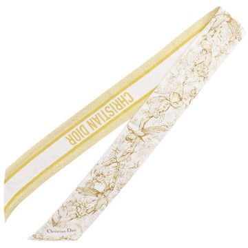 【日本直送】Christian Dior 迪奧 Mitzah 絲巾 Toile de Jouy Sauvage 緞帶絲巾 絲綢 黃/白 女仕【二手】