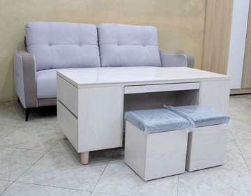 【歐風別館】象印洗白色岩板茶几含椅【基隆至台中免運費】