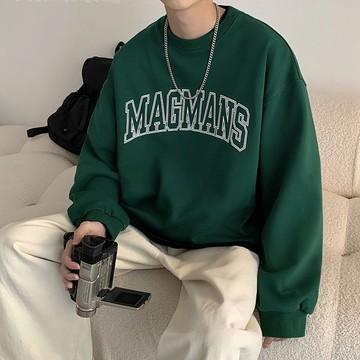 YLIE 長袖上衣 衛衣 美式衛衣 男加絨圓領字母印花上衣 服ins港風oversize潮牌情侶外套 男生衛衣 大學t