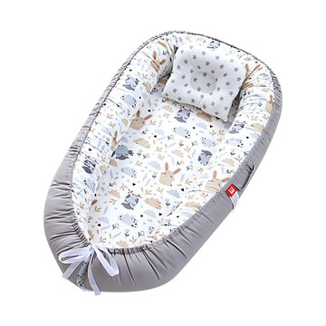 JoyNa - 嬰兒床中床 純棉新生兒睡窩 贈枕頭/防塵袋-灰色貓頭鷹 (50*85*13cm)
