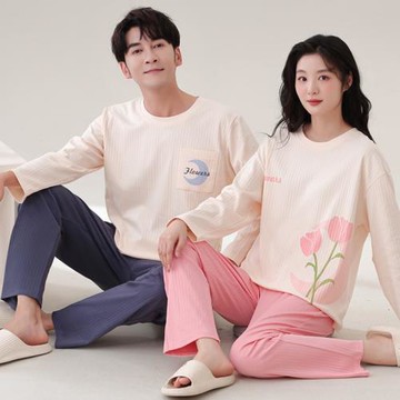 情侶睡衣女春秋純棉長袖套頭可外穿男士家居服卡通可愛秋冬季全棉