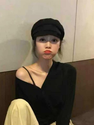 黑色八角帽女秋冬韓版潮日系百搭畫家報童帽羊毛貝雷帽女英倫復古1入