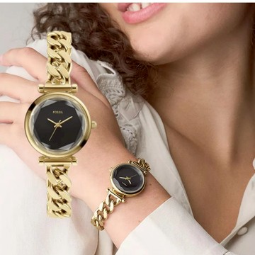 FOSSIL Carlie mini 優雅金黑面羅馬時刻女錶 金色不鏽鋼錶帶 28 MM ES5440