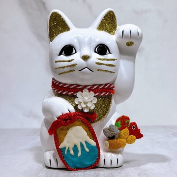 【金耀富士】日本花見招財貓 | 富士 5號 白 左