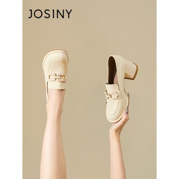 卓詩尼高跟樂福鞋女款2026年秋季新款媽媽鞋英倫風小皮鞋粗跟單鞋