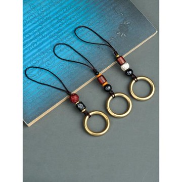 純黃銅手機指環扣網紅手機掛繩手機繩吊墜u盤掛件個性鑰匙繩防丟