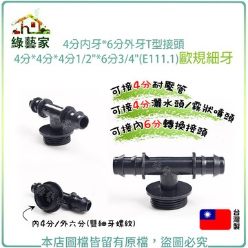 4分內牙*6分外牙T型接頭4分*4分*4分1/2"*6分3/4"(E111.1)歐規細牙【綠藝家】