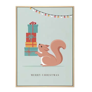 波羅選畫所 聖誕氣氛營造指南 送禮物的小松鼠 Merry Christmas  70 x 50cm  金色