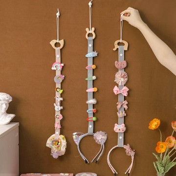 兒童木質品首飾收納盒發飾發夾移動壁掛繩子梳妝整理展示通用神器