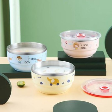 新款316不銹鋼兒童卡通食品級湯飯碗雙層隔熱餐碗家用泡面碗