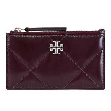 TORY BURCH 174398 經典LOGO菱格紋絎縫零錢卡包.深紅