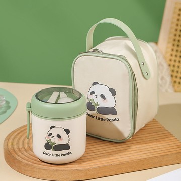 ❤暢銷優品❤熊貓早餐杯304不鏽鋼日式保溫湯杯帶蓋勺密封豆漿杯保溫湯罐