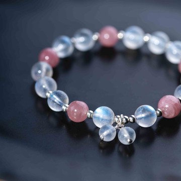 月光石粉水晶純銀手鏈 | 天然水晶客製化禮物
