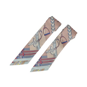 HERMES Brides et Gris-Gris Twilly絲巾(一對)(玫瑰粉色/冰川藍/紅色)