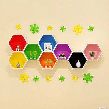 六邊形置物架牆上裝飾創意格子壁櫃擱板壁掛架背景牆菱形蜂窩隔板 雙11全館免運