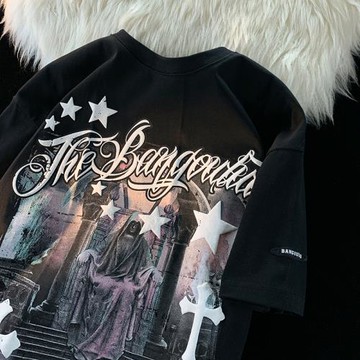 短袖t恤男夏季美式hiphop西海岸衣服寬松潮流潮牌高級感痞帥半袖