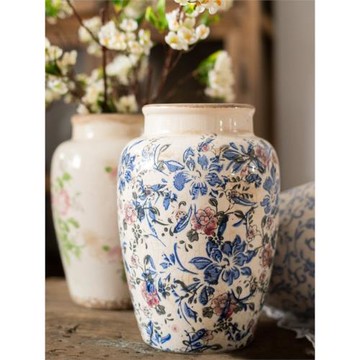 JK慕空間 古風中式歐式青花瓷燒制破裂紋路陶瓷花瓶 客廳玄關裝飾