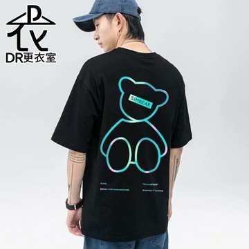 DR更衣室-情侶短T恤 熊熊印花落肩街頭五分袖大尺碼短袖上衣 情侶裝 男女衣服 (3色)【NL621130】