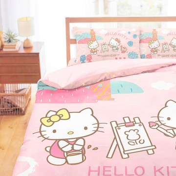 享夢城堡 天絲單人床包雙人涼被三件組-HELLO KITTY 風景繪-粉