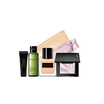 【shu uemura 植村秀】無極限裸光精萃蜜粉組(無極限裸光精萃粉底35ml(正貨自選)+無極限幻光蜜粉餅(正貨自選)+抹茶精萃潔顏油50ml+無極限養肌彈嫩霜5ml)