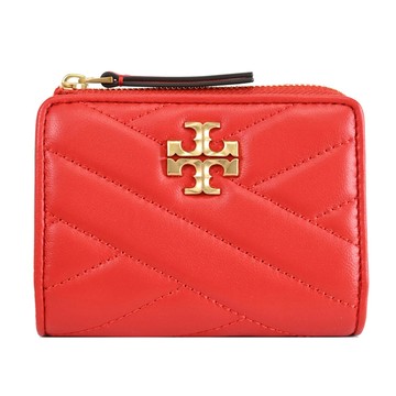 TORY BURCH 153121 金屬LOGO絎縫皮革釦式零錢短夾.紅色