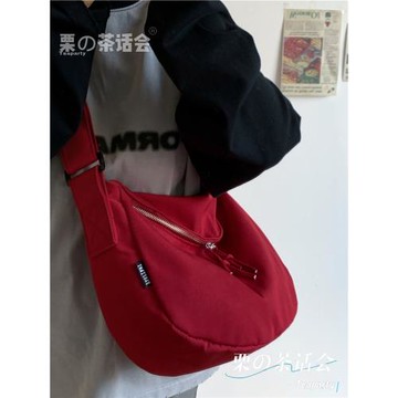 日系ins風休閑百搭帆布包斜挎包包女 大學生上課通勤大容量餃子包