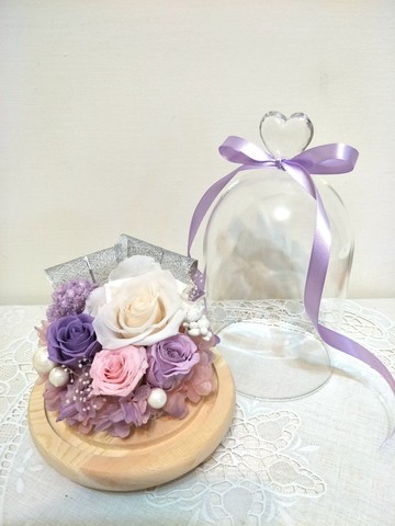 l 浪漫の夜 不凋花玻璃罩燈飾-優雅紫 l *不凋花*永生花*禮物